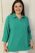 Polo Collar Pocketed Quarter Sleeve BB Blouse