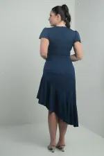 Robe en crêpe grande taille pour femme, décolleté cache-cœur, jupe à volants doublée et drapée sur le devant