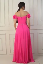 Robe longue en mousseline pour femme, ornée d'un décolleté floral découpé au laser, doublée et ceinturée à la taille.