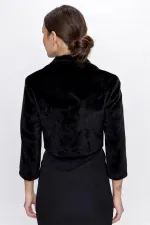 İçi Astarlı Önü Taş Detaylı Tay Tüyü Bolero Kürk Ceket