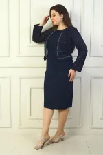 Women's Plus Size Crepe Dress with Lace Jacket Look and Lining