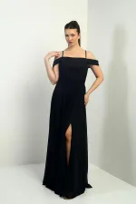 Kadın İp Askılı Eteği Kloş Astarlı Uzun Simli Elbise