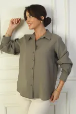 Chemise à manches longues boutonnée pour femme avec manches froncées