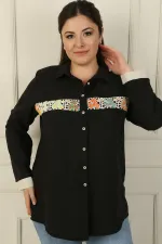 Floral Motif Knitted Plus Size Shirt