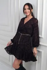 Women's Double-Breasted Lined Flock Printed Short Tulle Dress