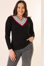 Pull en maille rayé à col V grande taille