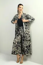 Women's Side Slit Tunic Shirt, Elastic Waist Pocketed Palazzo Pants, Mixed Pattern Oversize 2-Piece Set