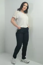 Jean taille haute à jambes droites en lycra pour femme, grandes tailles