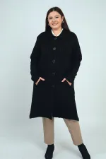 Manteau en maille lycra grande taille pour femme avec poches avant boutonnées