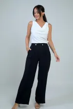 Kadın Apolet Kemerli Cepli Nervürlü Palazzo Pantolon