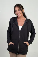 Gilet Osyho à capuche pour femme, poche kangourou et fermeture éclair sur le devant