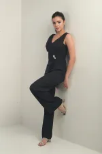 Kadın Ön Arka V Yaka Üst Yelek Görünümlü Bol Paça Tulum