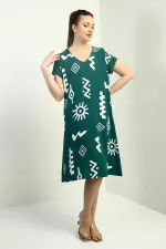 Oversize Dress with Ethnic Pattern and Collar