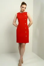 Kadın Kendinden Telalı Yan Düğmeli Kısa Elbise