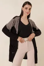 Pulpayet Detaylı Cepli S Desenli Likralı Hırka