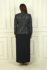 Ensemble 3 pièces grande taille pour femme : veste à sequins, chemisier à manches courtes, jupe longue doublée en crêpe