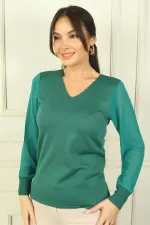 Pull en mousseline à manches longues et col en V à rayures pour femme