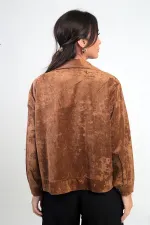 Manteau en daim pour femme avec poche et fermeture éclair sur le devant