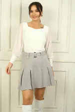 Women's Belted Pleated Short Skirt