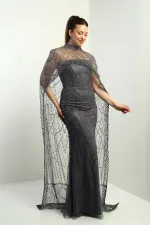 Women's Strapless, Sequined, Cape-Style, Lined Long Evening Dress
