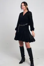 Robe courte en tulle imprimé floqué, doublée et à double boutonnage pour femme