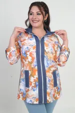 Chemise en jean grande taille pour femme, avec fermeture éclair sur le devant et motif