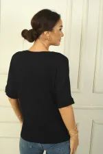 Chemisier à manches courtes et col en V pour femme, motif large, silhouette Stoned Girl