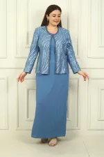 Sequin Jacket, Half-Sleeve Lined Crepe Dress, Plus Size 2-Piece Set