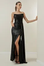 Robe longue à sequins, drapée sur le devant, sans bretelles et doublée