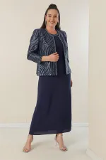 Ensemble 2 pièces grande taille : veste à sequins, robe en crêpe doublée à manches courtes