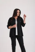 Ensemble 2 pièces pour femme : blouse sans manches en lycra à manches repliées et veste ornée de sequins, grandes tailles.