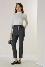 Bel Lastikli Kemerli Yandan Cepli Ekose Dar Paça Pantolon