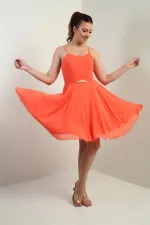 Women's Strappy, Back-Tie, Front-Opening, Lined Chiffon Short Flared Dress