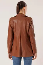 Tek Düğmeli Sahte Cepli Astarlı Deri Ceket