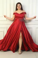 Robe de soirée longue en satin grande taille pour femme, décolleté en V devant et dos, bretelles fines, manches tombantes, doublure ornée, ornée de détails.