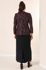 Robe longue à col perlé, ensemble deux pièces grande taille avec veste brodée de perles et de sequins, doublée.