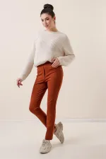 En Boy Likralı Önü Sahte Cepli Pantolon