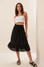 Elastic Waist Lined Lace Crepe Chiffon Skirt