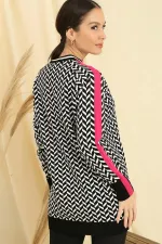 Zigzag Pattern Collar and Sleeve Cuff Striped Relaxed Fit Knitted Tunic