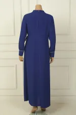 Robe longue en crêpe grande taille pour femme, avec manches zippées, ornements de pierres et fermeture à nouer sur le côté