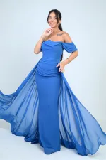 Women's Low-Sleeve Underwired Lined Cape Chiffon Long Dress