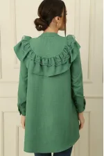 Linen Shirt Tunic with Lace Collar and Buttons on the Front