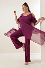 Combinaison grande taille en mousseline de soie et lycra avec épaules dénudées