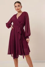 Robe en mousseline doublée à manches longues et à double boutonnage