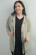 Cardigan festonné à capuche et poches boutonnées pour femme, grande taille