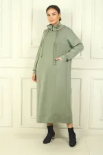 Kadın Yaka Fermuarlı Kapüşonlu Torba Cepli Rahat Kalıp Oysho Uzun  Elbise