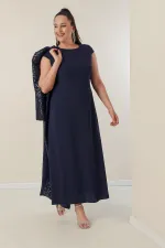 Robe longue en crêpe à manches demi-lune et devant à sequins, doublée en caftan, ensemble 2 pièces grande taille