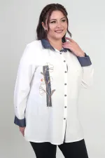 Chemise en lyocell grande taille pour femme avec application en denim brodée sur le devant