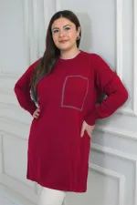 Blouse tunique en maille grande taille pour femme, à une poche avant et imprimé pierre.