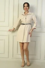 Lycra Double Faux Pocket Shirt Dress
